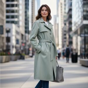 Vintage Sage Green Trench Coat Belted Classic Women’s US Size 6/8